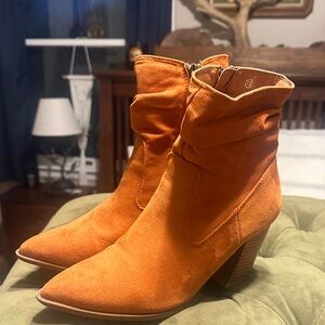 Orange Faux Suede Ankle Boots